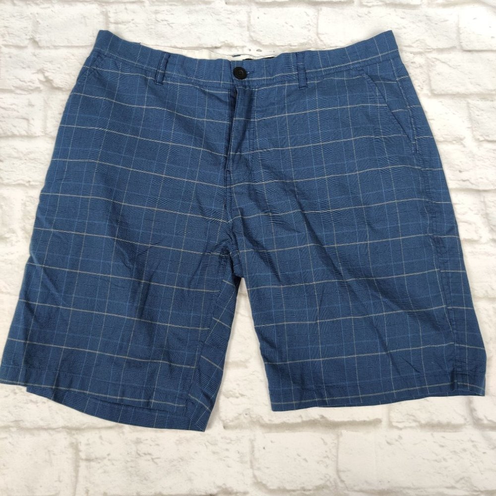 Ezekiel Men's Shorts flat front skate beach cotton blue houndstooth plaid sz 34